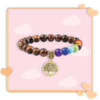 Bracelet 7 chakras anti stress de guérison avec pendentif