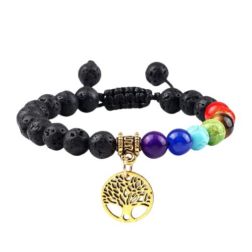 Bracelet 7 Chakras En Pierres Naturelles Polies - Yoga, Guérison, Lithothérapie - NEUF