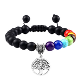 Bracelet 7 chakras anti stress de guérison avec pendentif "Léo" - Onyx