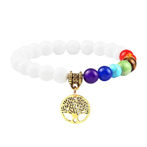 Bracelet 7 chakras anti stress de guérison avec pendentif "Suz" - Onyx blanc