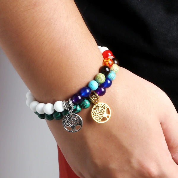 Bracelet 7 chakras anti stress de guérison avec pendentif "Troya" - Malachite