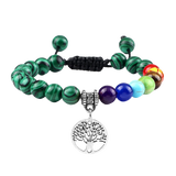 Bracelet 7 chakras anti stress de guérison avec pendentif "Troya" - Malachite