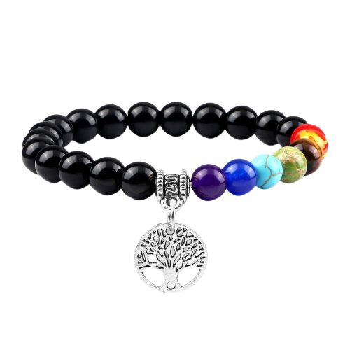 Bracelet 7 chakras anti stress de guérison avec pendentif "Jule" - Obsidienne