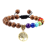 Bracelet 7 chakras anti stress de guérison avec pendentif "Yel" - Bois
